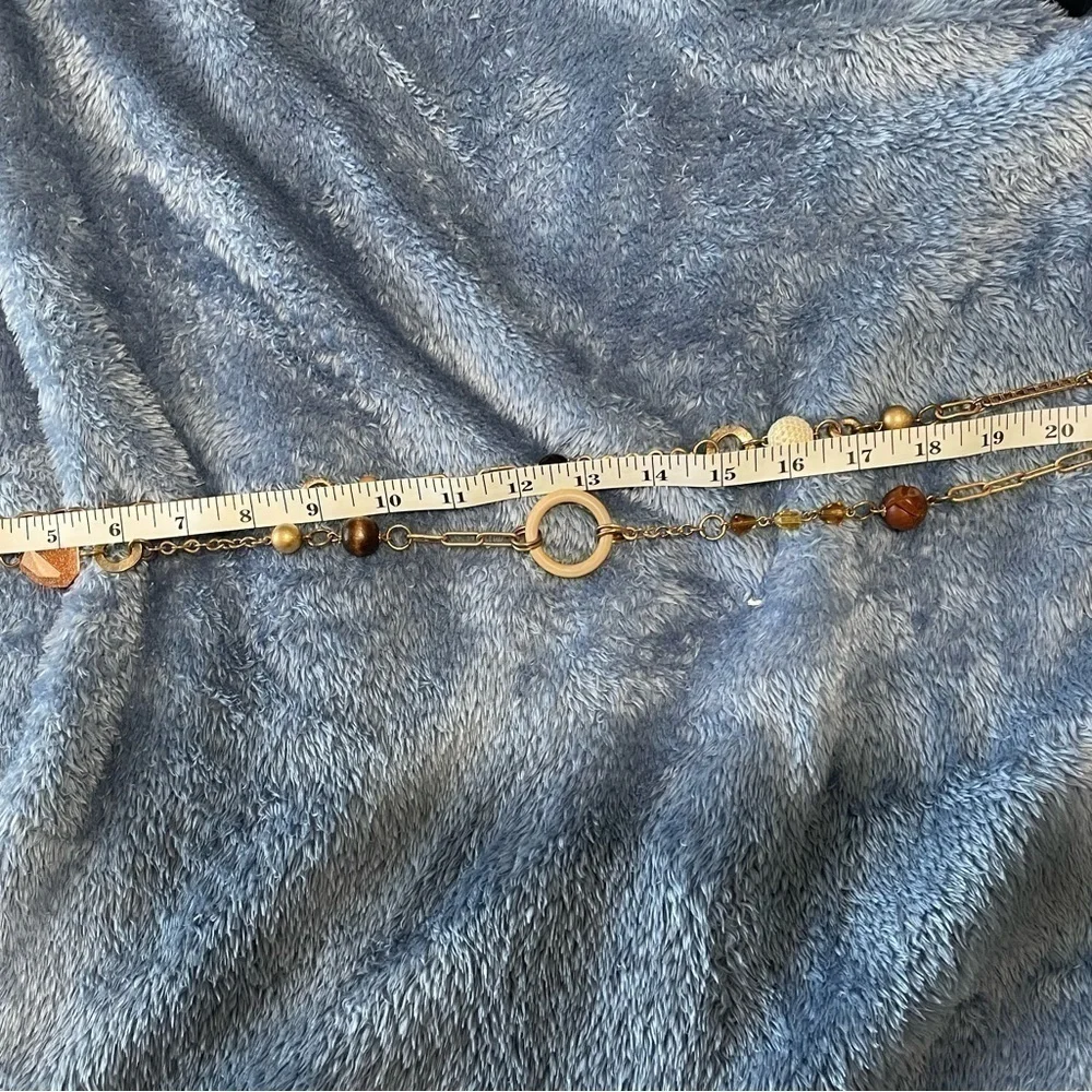 Bohemian Necklace Gold-tone With Cloth, Hand-carved Wooden Beads 23” Length - Picture 5 of 8